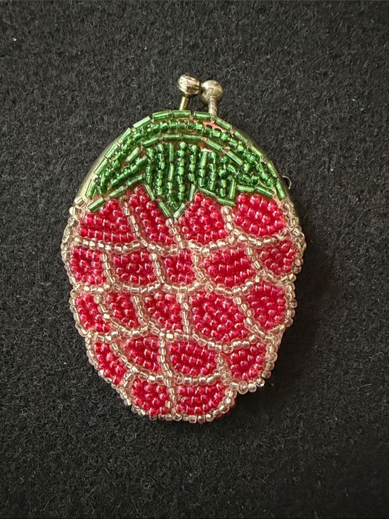 Korea Handbags - Vintage Beaded Strawberry Coin Purse Handmade in Korea